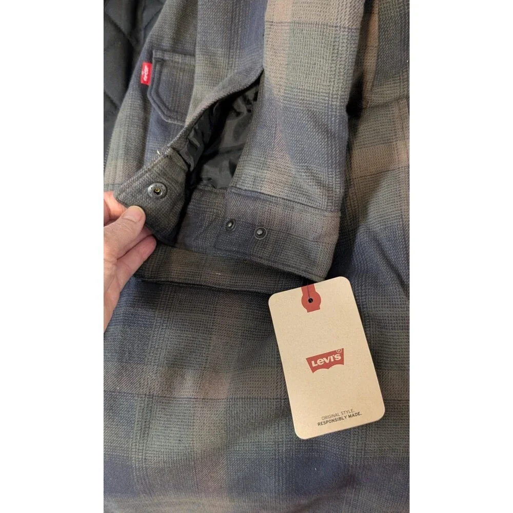 Levi's Men's Plaid Shirt Jacket Large New With Tags Quilted Insulated Shacket - Picture 8 of 11